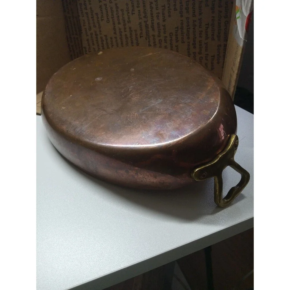 Vintage Copper Oval Au Gratin Pan Brass Handles 8x 12” Patina Condition As Pictu